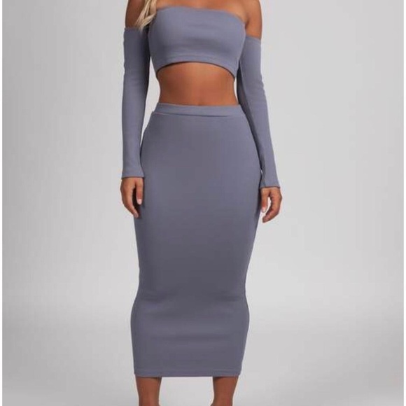 Meshki / NWT Eugenia Maxi ribbed tube Bodycon Skirt purple grey XS - Picture 1 of 3